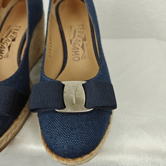 Salvatore Ferragamo Darley Espadrille Blue Denim Wedges Size 5C Women's - Picture 9 of 16